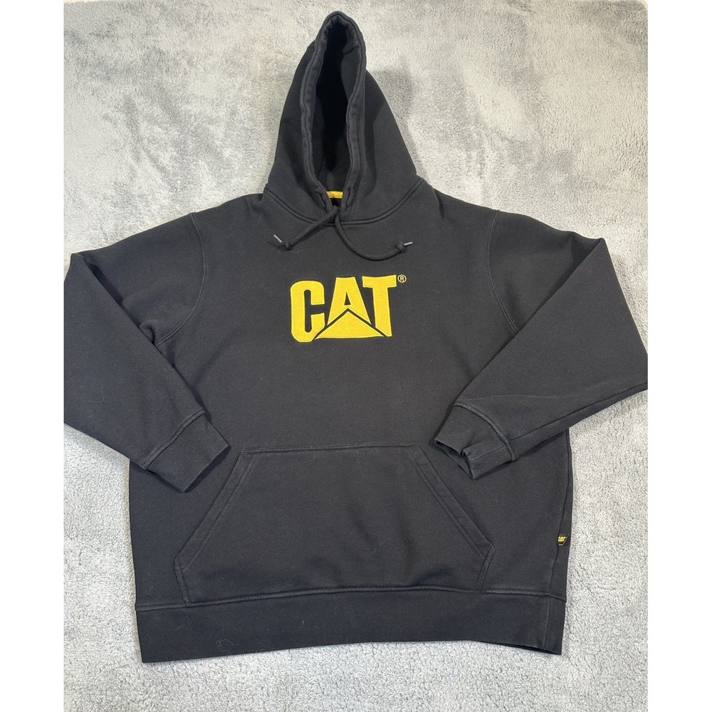 Caterpillar Hoodie Mens 2XL Black CAT Logo Embroidered Cord System